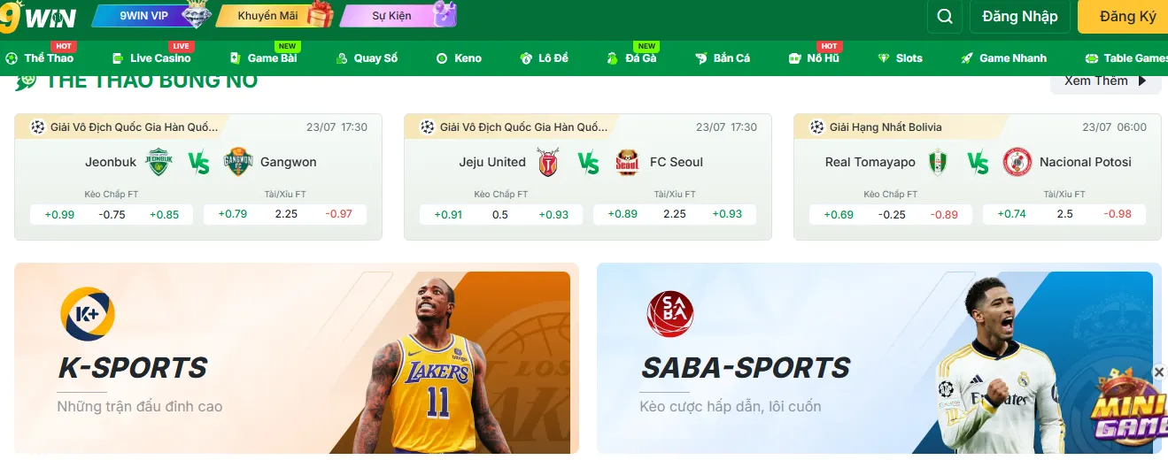 Tỷ lệ kèo hấp dẫn tại 9win