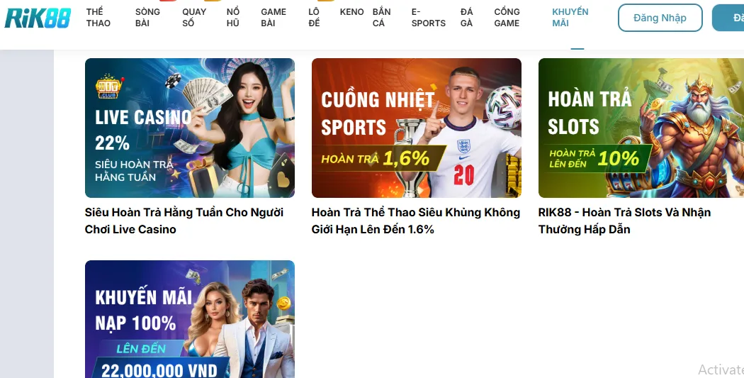 Khuyến mãi hấp dẫn khi tham gia tại Rik88